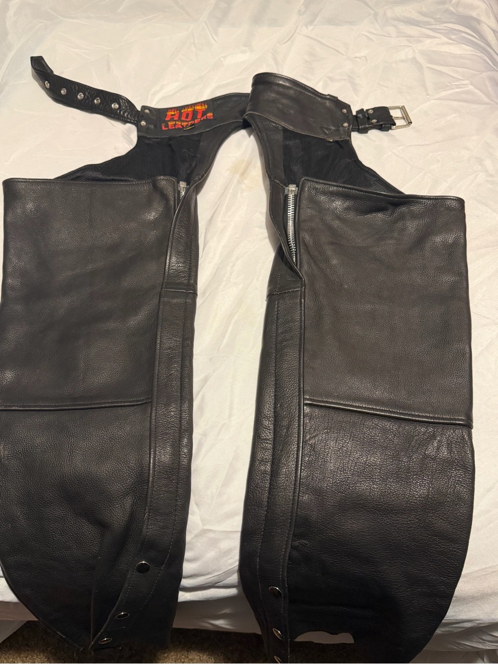 ADT Black Leather Jacket Panel with Red and Yellow Flame Embroidery